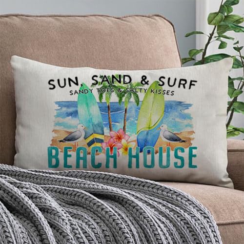 PANDICORN Summer Beach Surfboard Throw Pillow Cover, 12x20 Inch Blue