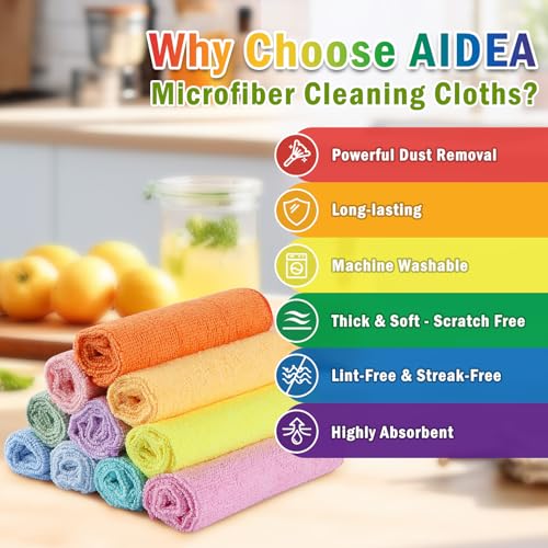 AIDEA Microfiber Cleaning Cloths - 20 Pack, Lint-Free, 11.5"x11.5"