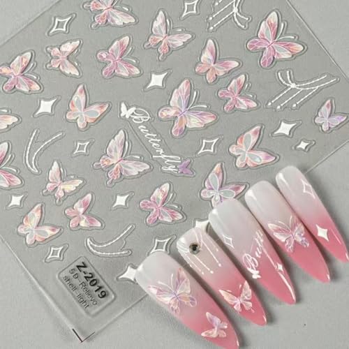 5D Embossed Butterfly Nail Art Stickers Pink Spring Manicure Decals