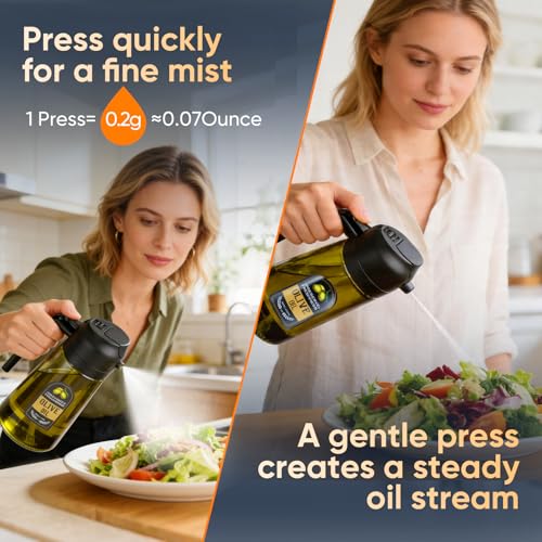 WANKODA 2-in-1 Olive Oil Sprayer & Dispenser Bottle - 16 Oz, Olive