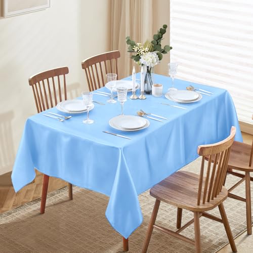 Baby Blue Satin Tablecloth 60 x 84 Inches for Weddings & Events