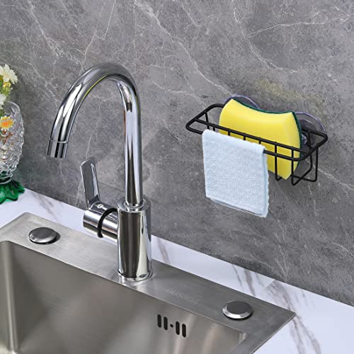 TESOT Black Sink Caddy Sponge Holder with Suction Cups & Adhesive