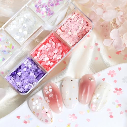 MOLILON 3D Holographic Cherry Blossom Nail Glitter Sequins Set with Tools