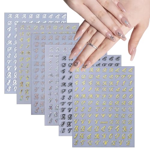 CHANGAR Retro Letter Nail Art Stickers, 6 Sheets Old English Decals