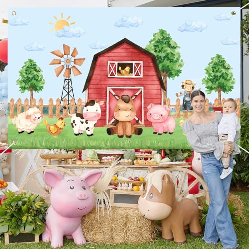 Farm Birthday Backdrop Banner - 3x5 Ft Barnyard Animal Decor