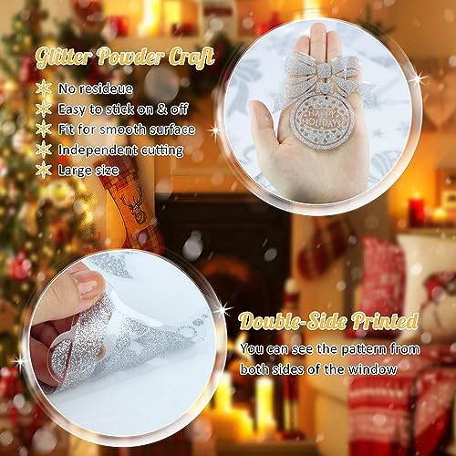 Christmas Window Clings - Snowflake Glitter Decals, 4 Sheets