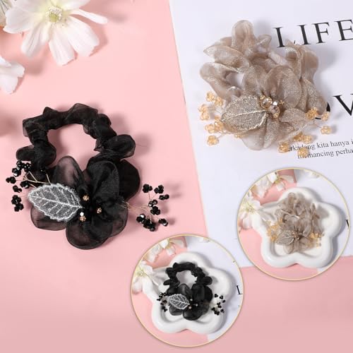 Clear Flower Scrunchies Rhinestone Hair Ties 2 PCS