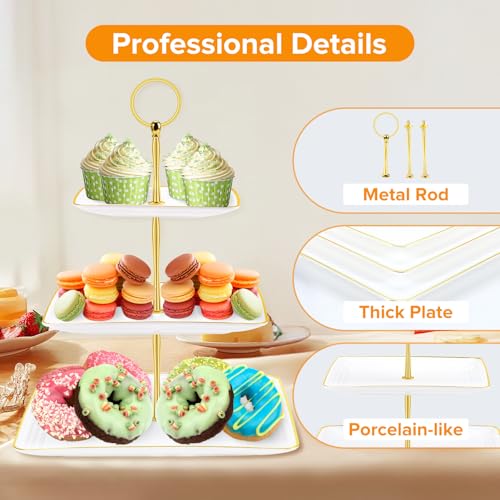 Hoedia 3 Tier Square Cupcake Stand Tower - Elegant Dessert Holder