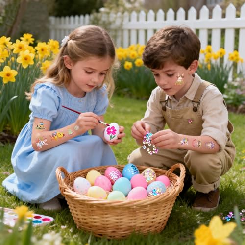 DounakeEvth Easter Temporary Tattoos for Kids - 10 Sheets Waterproof Bunny & Egg Stickers