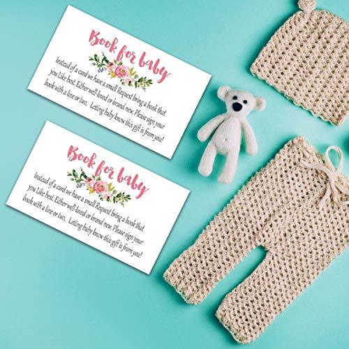 50 Pack Pink Flower Baby Shower Request Cards for Books