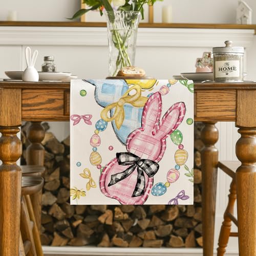 Easter Floral Bunny Table Runner 13x108 Inch Beige Spring Kitchen Decor
