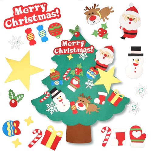 DIY Felt Christmas Tree Wall Decor with Ornaments - Holiday Season Decoration