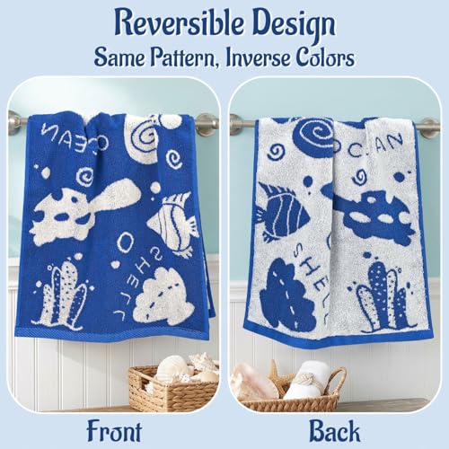 Coastal Hand Towels 3-Pack - Blue & White Shell Design