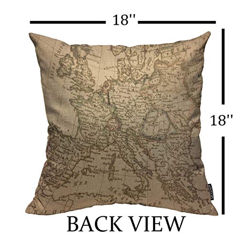 Mugod Antique Europe Map Throw Pillow Cover 18x18 Inch - Decorative Pillowcase for Sofa Bed Living Room
