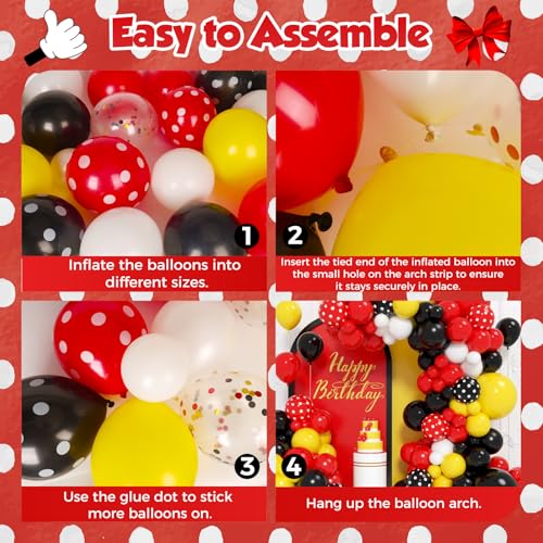PityBlns Red Yellow Black Balloon Arch Kit 183pcs - Cartoon Mouse Theme Party Decor