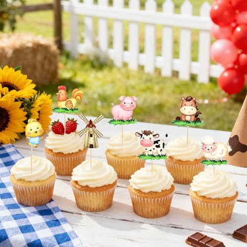 16 Farm Animal Cupcake Toppers - Birthday Party Decorations