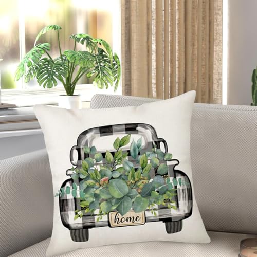 Farmhouse Eucalyptus Leaves Pillow Covers Set of 4 18x18 Inches for Home Decor