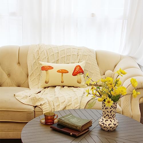 Watercolor Mushroom Throw Pillow Cover 12x20 Inch, Fall Harvest Decor