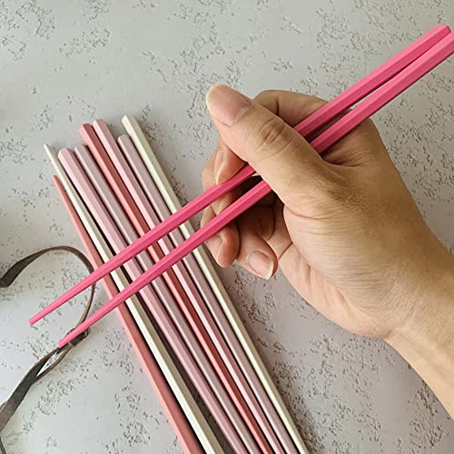 Koolemon 5 Pairs Pink Reusable Fiberglass Chopsticks Set