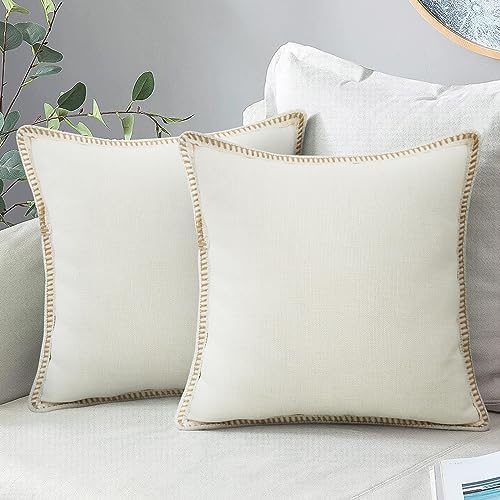 Merrycolor Set of 2 Beige Farmhouse Decorative Pillow Covers - 18x18 Inch
