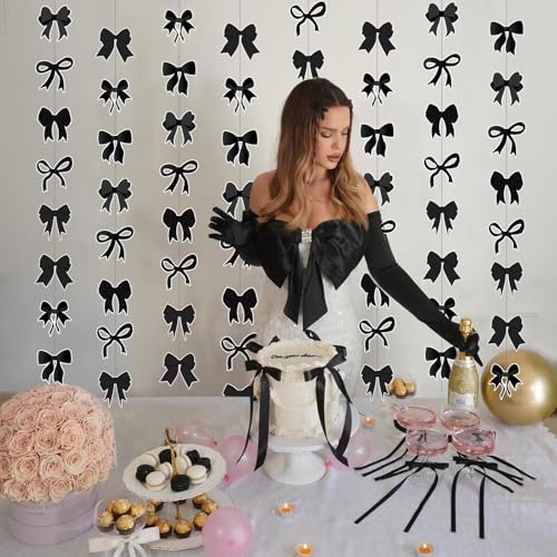 Black Bow Party Decorations - 8 Piece Hanging Decor Set