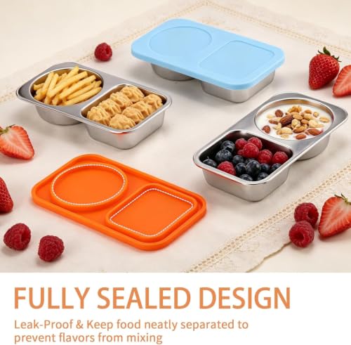 Luckboat Orange Stainless Steel Kids Snack Containers 14oz Reusable Lunch Box