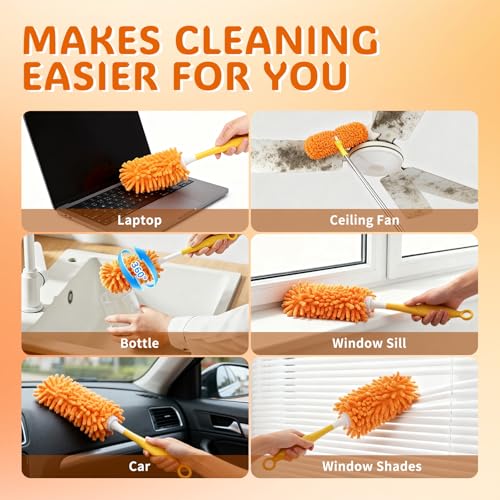 BEVAUEG Reusable Duster Pads for Swiffer - Washable Microfiber, 2 Pack Orange
