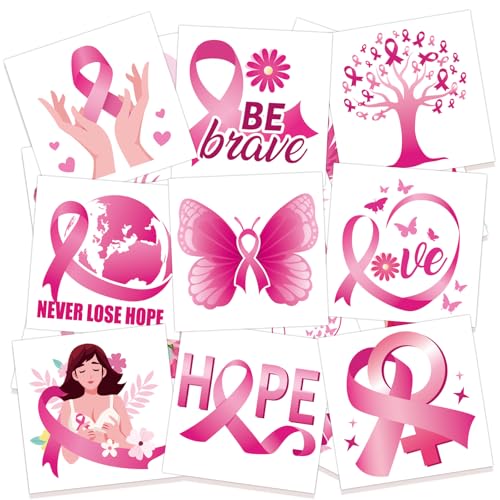 Konsait 96 PCS Breast Cancer Awareness Temporary Tattoos Ribbon Face Stickers