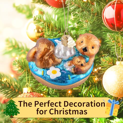 Glass Sea Otter Christmas Ornament - Hand-Painted Holiday Tree Decoration