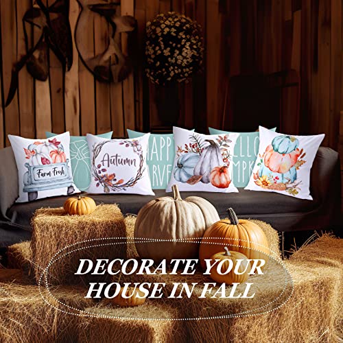 Yexiya 9-Piece Light Blue Fall Pumpkin Pillow Covers 18x18