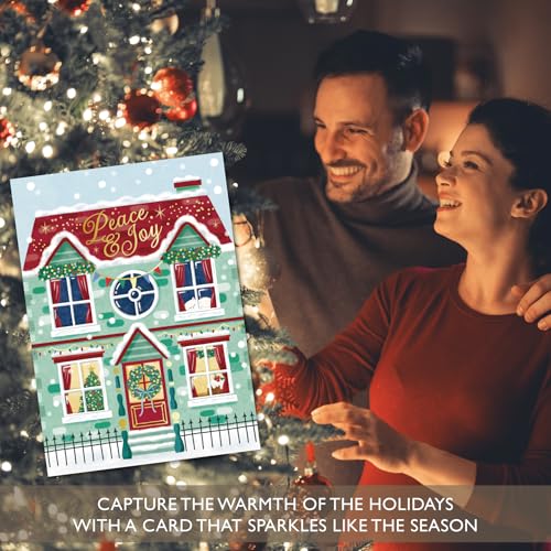 Gooji Vintage Christmas Card with Envelopes Town House Holiday Greeting