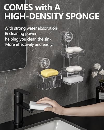 Suction Cup Soap Dish with High-Density Sponge - Waterproof Holder for Shower & Kitchen