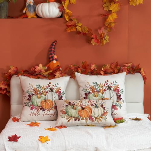 DFXSZ 12x20 Inch Fall Pumpkin & Maple Leaf Lumbar Pillow Cover - Orange, Green, White, Polyester, Thanksgiving Home Decor Pack of 1