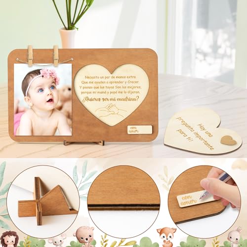 Wooden Godmother Proposal Gift Frame Set with Card - Heartwarming Design