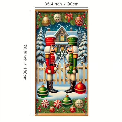 Nutcracker Twins Christmas Door Cover Banner 71x35 Inch - Holiday Decor
