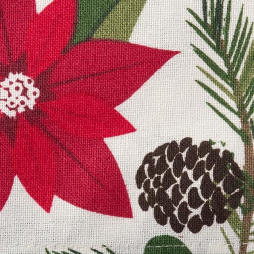 Christmas Holly Table Runner 14x72 Inches - Holiday Kitchen Decor - Poinsettia & Greenery