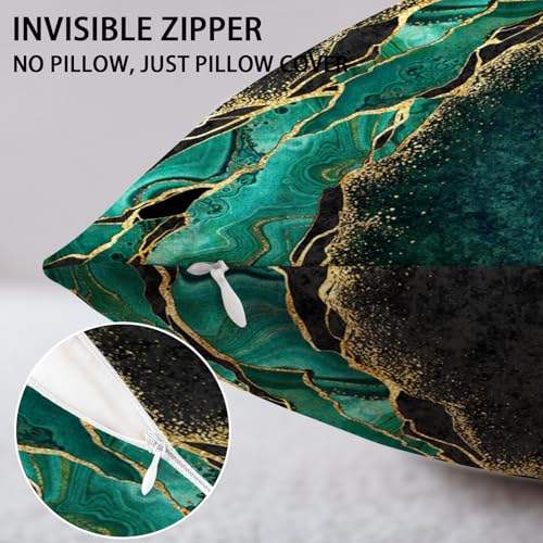 Lnond Velvet Decorative Throw Pillow Covers Set of 2 - 18x18 Inch Green Gold Marble