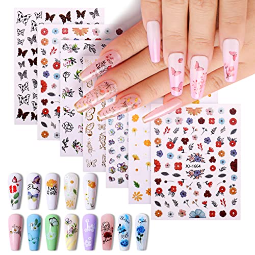 AIMEILI 30 Sheets 3D Butterfly & Flower Nail Art Stickers Self-Adhesive Decals