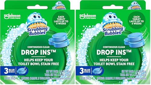 Scrubbing Bubbles Continuous Clean Toilet Drop-Ins 3-Pack | Blue Toilet Bowl Cleaner, Septic Safe, Removes Hard Water Minerals & Limescale