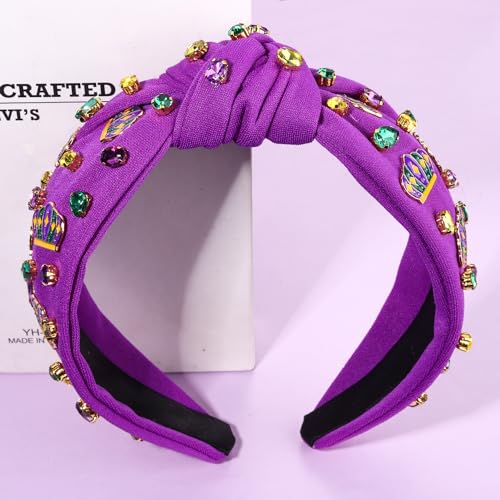 Mardi Gras Crown Headband Purple Crystal Jeweled Carnival Hairband
