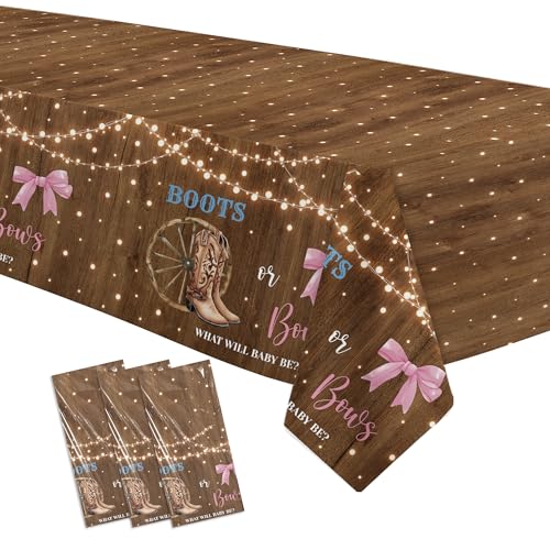 Boots or Bows Gender Reveal Tablecloth Set - 3pcs, 86x55in