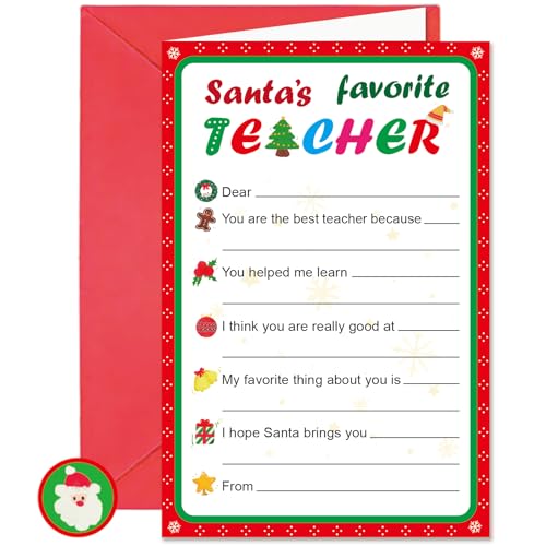Christmas Thank You Cards for Teachers - Fill in the Blank