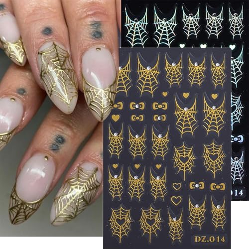Spider Web Nail Art Stickers - 4 Sheets 3D Metallic Decals
