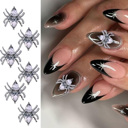 3D Spider Nail Charms White Alloy Rhinestones 20Pcs Halloween Nail Art