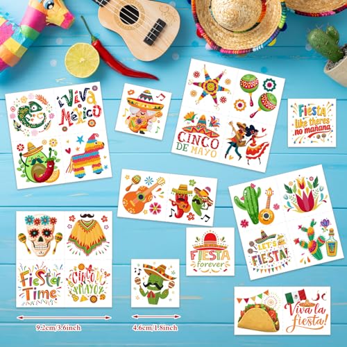 Konsait Cinco de Mayo Temporary Tattoos, 96 Pcs Mexican Fiesta Party Favors