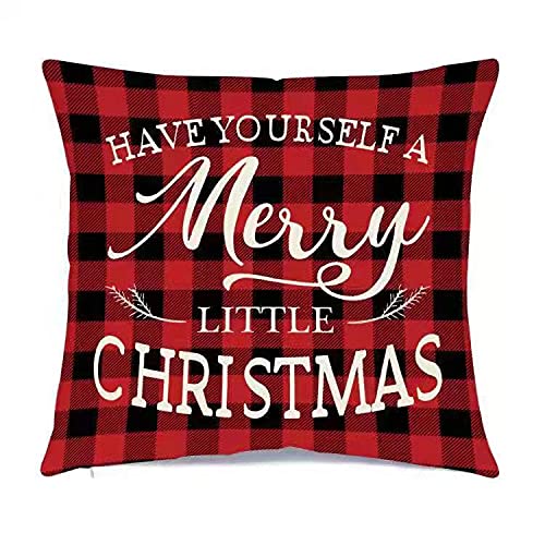 Red Christmas Pillow Covers Set of 4 16x16 Inches Farmhouse Buffalo Plaid Truck Decor