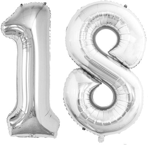 GOER Jumbo 42-Inch Number 18 Balloons - Silver Foil Helium Decorations for 18th Birthday Party