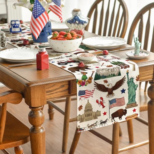 American Flag Eagle Table Runner 13x72 Inch for 4th of July