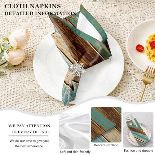 Farmhouse Teal Placemats and Cloth Napkins Set of 8 - Rustic Modern Kitchen Decor