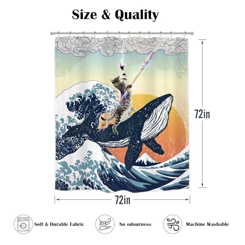 Funny Cat Shower Curtain - Waterproof 72x72 Inch Fabric Decor